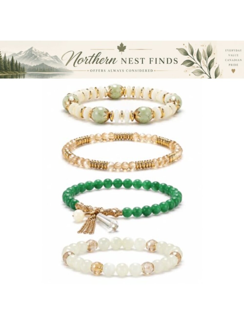 4 Layer Beaded Bracelet Set Crystal Elastic Strand Boho Bohemian Jewelry